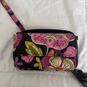 Vera Bradley Black and Pink Floral Wristlet